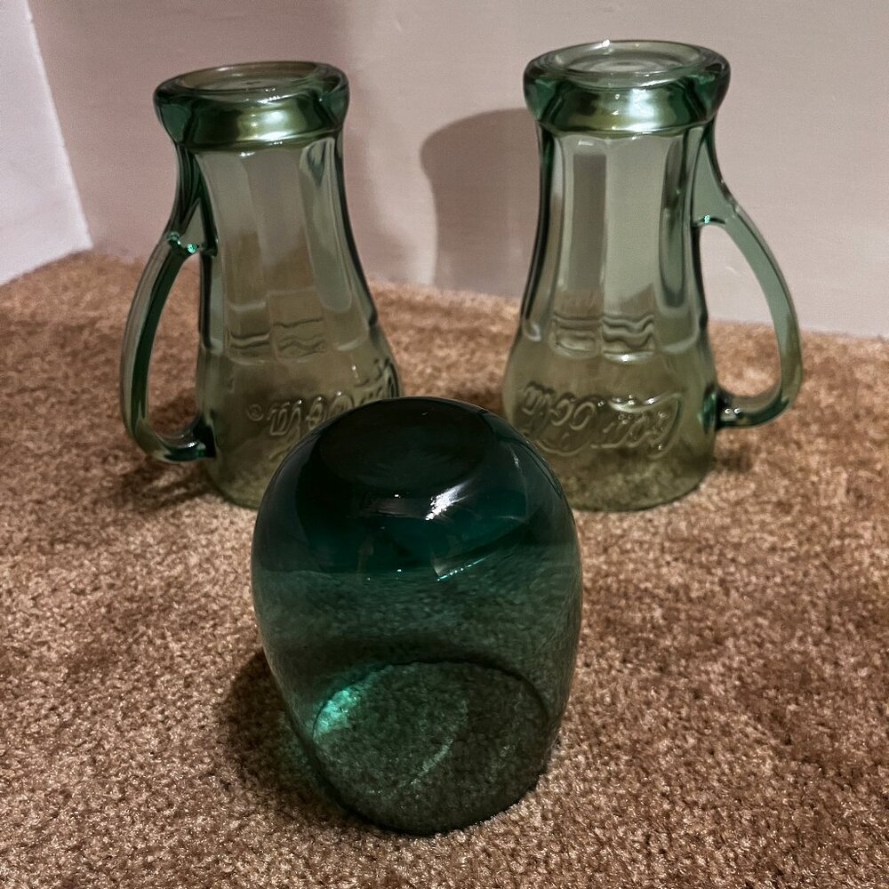 Coca-Cola Mugs & Green glass tumbler